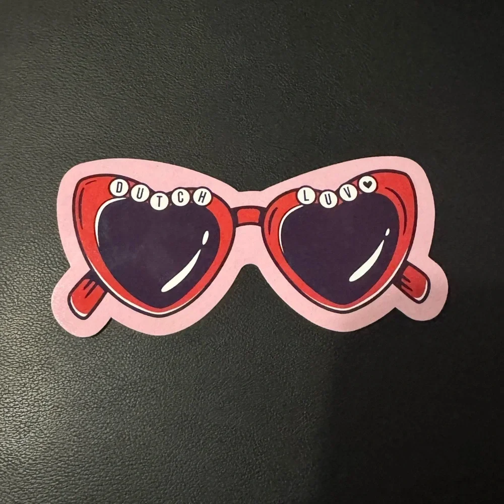 Dutch Bros Coffee Valentine’s Day Sticker Red and Pink Heart Sunglasses Sticker